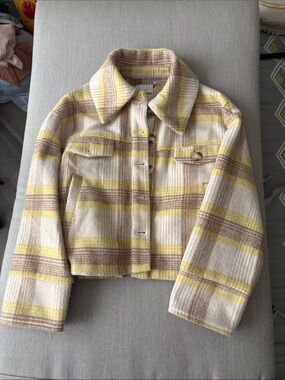 Lush Cropped Plaid Jacket in Cream, Yellow & Tan
